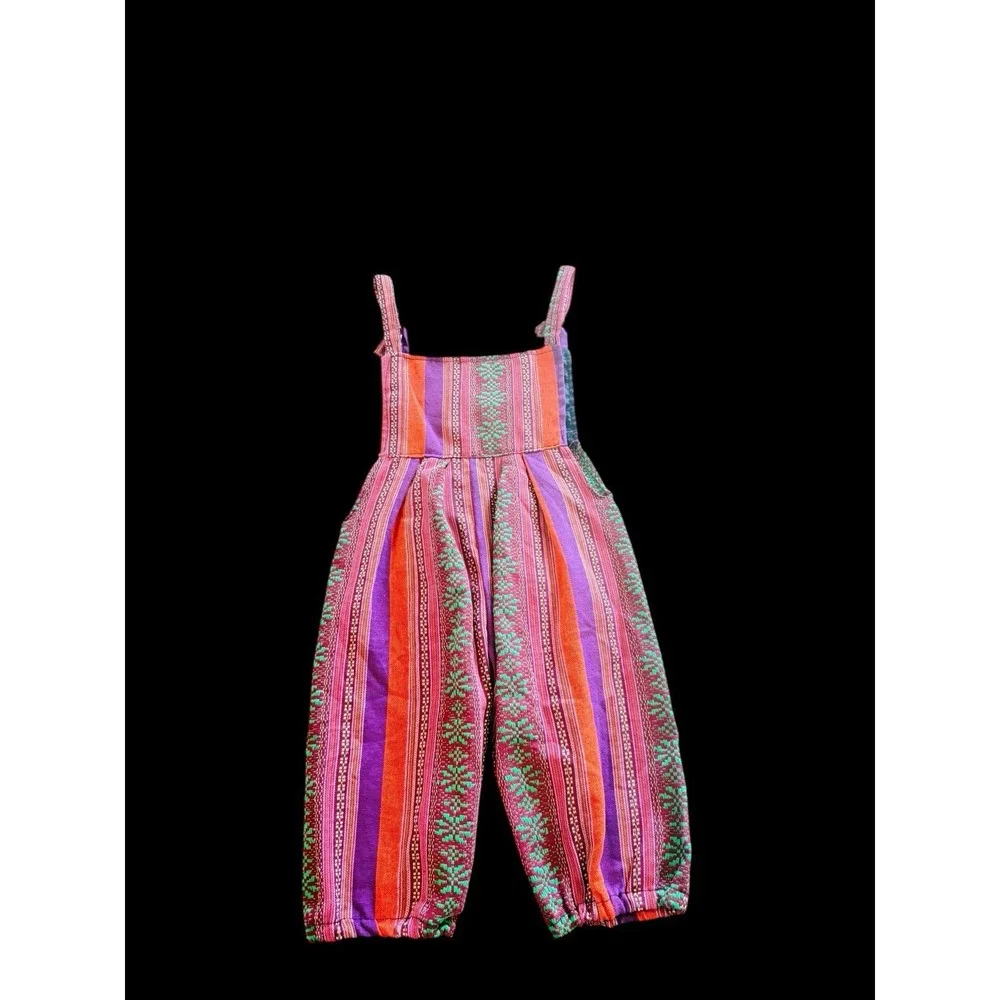 Guatemalan Handwoven Toddler Sz 3 Multicolor Overhauls Jumpsuit Boho Festival